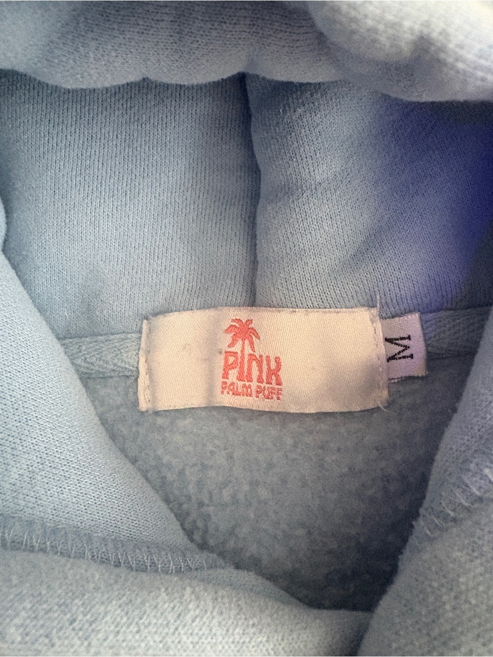 Pink Palm Puff “Everything Comes in Waves” Hoodie - Size Medium - Blue Embroider - Picture 4 of 6